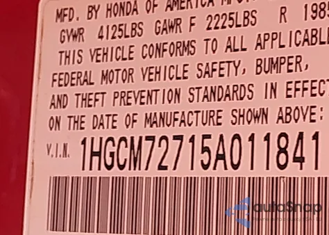 2005 Honda Accord 2.4 Ex z USA, uszkodzony, nr VIN 1HGCM72715A011841